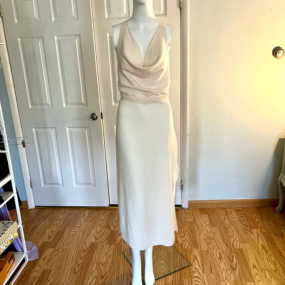 NWT Zara Cream Halter Lined Midi Dress
